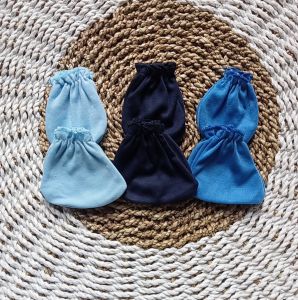 3Set Sartaki Sarung Tangan Dan Kaki Bayi Baru Lahir Lembut 0- 3 Bulan Serian Biru