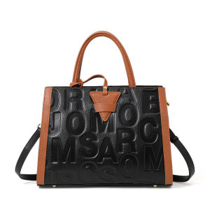 Aidrani   Trendy womens letter bag large capacity black handbag made of high-quality cowhide