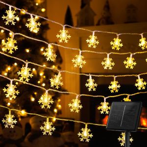 Solar String Lights Outdoor Waterproof Curtain Garden Decorations Snowflake Star String Christmas Lights Decorations For Home Decor Wedding Party Decor