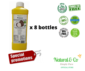 Premium Coconut Cooking Oil. Minyak Masak Kelapa 1 litre x 8. Minyak Masak Kelapa *Combo Pack *