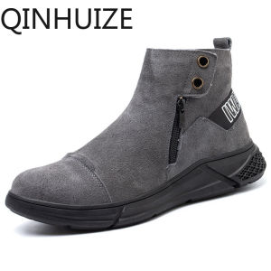 QINHUIZE Safety shoes mens high-top electric welder special steel toe steel bottom anti-smashing anti-stab wear-resistant non-slip work safety boots
