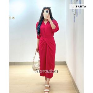 6195 Alexia Button Linen Crinkle Maxi Dress