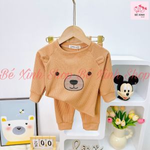[Bán Chạy] Bộ Len Tăm Quần Áo Thu Đông Cho Bé Gái Bé Trai Quần Áo Trẻ Em Thu Đông Thun Len Tăm GẤU ĐÔNG Bé_Xinh_Shop