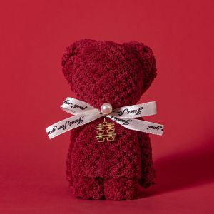 ชุดของขวัญผ้าเช็ดตัวหมีถักโครเชท์น่ารักทรงกลมของแอนนี่กับโบว์ติดมุกขนแกะปะการังอ่อนสำหรับงานแต่งงานวันเกิดและของที่ระลึกในงานเทศกาล