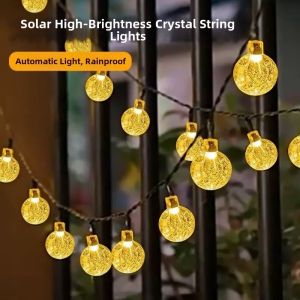 TEWUB Waterproof Design Solar Crystal Ball String Light 8 Modes 12M LED String Lights Fairy Light String Colorful Christmas Decoration Lights Outdoor Decoration
