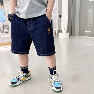 Không Giới Hạn X Bé Quần short denim Cho áo khoác ngoài mùa hè Nhật Bản Retro màu xanh dương đậm Trẻ Em Quần Short Quần năm mảnh Mỏng Mát Mẻ Hợp Thời Trang