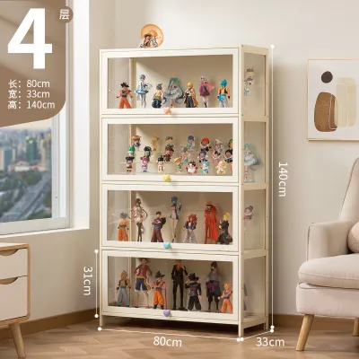 Display Cabinet 2 Doors 4/5 Layers Three Sided Transparency Display Organizer Bookshelf Wooden Bookcase Cabinet shelves