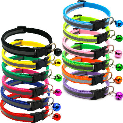 12 สี ปลอกคอสัตว์เลี้ยง ปลอกคอแมว ปรับขนาดได้ พร้อมกระดิ่งลูกใหญ่ CW10