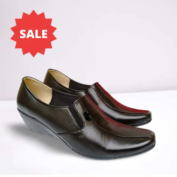 Sepatu pantofel wanita kulit sapi wedges slip on tanpa tali