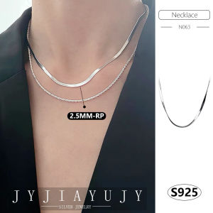 JYJIAYUJY 100% Sterling Silver S925 Necklace Flat snake chain Korean Style Casual Elegant Daily Jewelry Gift