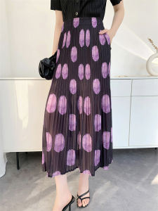 B-1052#  Slimming Elastic Waist Draped WomenS Summer Pleated Printed High Waist Skirt   One Size (45-75kg)