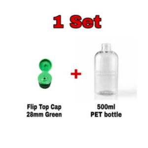 500ml PET Bottle + Flip Top Cap (Green/ White)