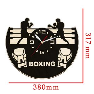 Sacesr Boxing Gloves And Fighters On Arena Decorative Wooden Wall Clock Pugilist Combat Fighting Home Decor Timepieces Boxer Wall Watch Q3P9R
