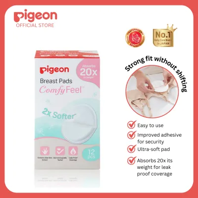 Pigeon Official - Breast Pads Aloe Vera 12 pcs/Box - Ultra-Soft & Moisturizing Leak-Proof for Sensitive Nipples Improved Adhesive for Security 20x Absorption Japan No. 1 Brand