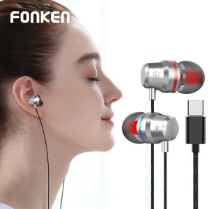 Fonken Headphone Type C Metal Bass Earbuds Smart Tuning Band Mic Earbuds Headphones Wired Stereo Music Headphones Suitable for LeTV 2 Xiaomi 8 Xiaomi 6