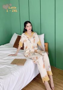 Bộ đồ Pijama lụa latin  Bộ lụa thiết kế tay dơi bèo chất liệu mát lịm