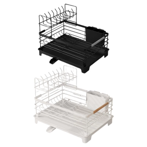 Space Saving Kitchen Sink Drainer Rack For Dishes Plates Drying Rusts Resistant Frame Utensils Holder With Drip Pan