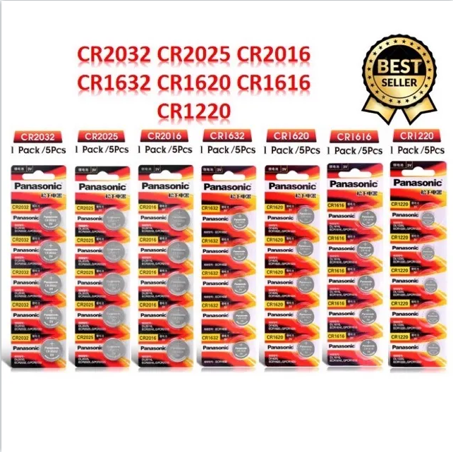 ของแท้ CR2032 ถ่านกระดุม Panasonic รุ่น CR2032 / CR2025 / CR2016 / CR1632 / CR1620 / CR1616 / CR1220 3V Lithium Battery พร้อมส่ง (1 Pack มี 5 pcs)