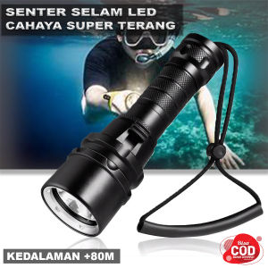 Senter Selam LED Super Terang 2 Mode Cahaya Kedalaman 80Meter Set Box Senter + Cas + Baterai