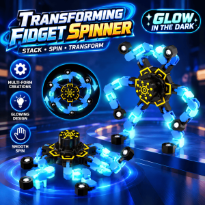 Glowing Blue Mechanical Fidget Spinner Cool Transformable Robot Style Toy