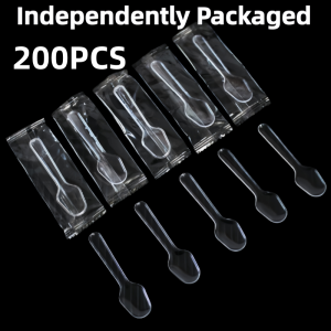 200Pcs Independently Packaged Spoon Disposable Mini Clear Plastic Spoons Flatware Dessert Jelly  Ice Cream for Jelly Ice Cream Dessert Jelly