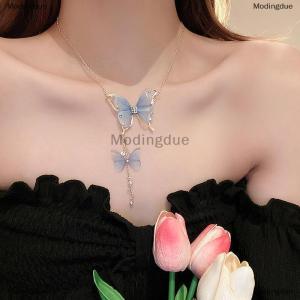 [COD] Modingdue Fashion Tulle Butterfly Necklace Rhinestone Charm Tassel Chain Necklace Vintage Party Jewelry Women Girl Gift