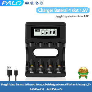 PALO Charger baterai lithium 1.5V Charger Baterai LED Multifungsi 4 Slot untuk AA/AAA 1.5V - Pengisian Cepat dengan Micro-USB dan 6 Proteksi