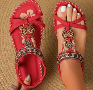 💝Bohemian Sandals for Women Summer Rhinestone Evening Breeze Flat Bottom Round Head Clip Open Toe Cool Rhinestone Evening Breeze Flat Bottom Round Head Clip Open Toe Cool 波西米亚凉鞋女