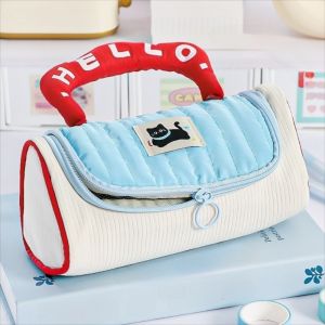 NCB11 Multifunctional Colorblock Kitten Pencil Case Large Capacity Candy Color Handheld Makeup Bag Kawaii Stationery Organizer Cat Pencil Pouch Children
