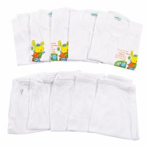 Bộ 5 áo Nút giữa Sơ Sinh Tay ngắn + 5 quần dài Trắng Cho Bé 0 - 3 Tháng( 2.5kg - 12kg)