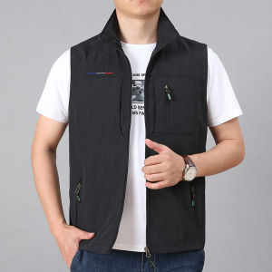 YGTOF Men Waistcoat Jackets Vest 2023 Spring New Solid Color Stand Collar Climbing Hiking Work Sleeveless with Pocket M-6Xl Brand Sale