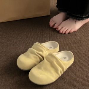 Free Shipping Niche White Pleated Platform WomenS Slip-On Loafers 2026 New Spring Collection Easy-To-Wear Closed-Toe Half Slippers