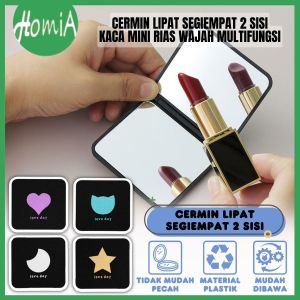 Cermin Lipat Model Segiempat 2 Sisi / Foldable Mini Beauty Mirror / Kaca Untuk Make Up Wajah - HOMIA