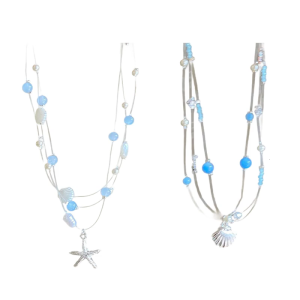 จี้สร้อยคอไข่มุกเปลือกมีสไตล์วัสดุผสมสองชั้นเหมาะสมสำหรับผู้หญิงใส่ในชีวิตประจำวันชุดราตรี