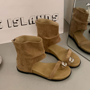 [Free Shipping] 5Cm Height-Increasing Old Money Style Clip-Toe Sandal Boots For Women 2026 New Summer Model Suitable For Wearing With Skirts Roman Short Boots Sandals