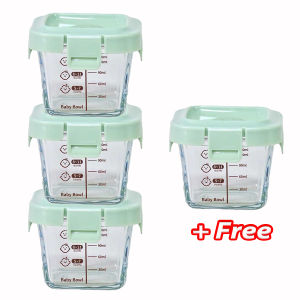 【4ชิ้น】กล่องแก้วเก็บอาหารอาหารทารกแช่แข็ง กล่องเก็บอาหารเด็ก ถ้วยแก้วใส่อาหาร ปลอดภัยสำหรับลูกน้อย ขนาด