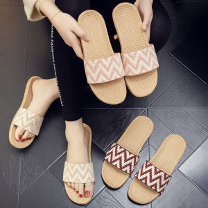 Summer Flax Slippers Women Women Casual Linen Slides Multi-Style Non-Slip EVA Home Flip Flops Indoor Beach Shoes Female Sandals