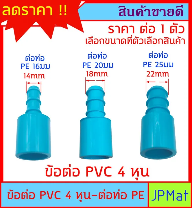 ข้อต่อ PVC แปลงจากท่อประปา 4 หุน เป็นท่อ PE 16-25 มม.