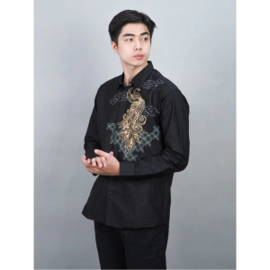 Swipe Up  Kemeja Batik Premium Pria Modern Lengan Panjang Himawari Black