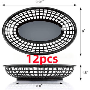 12Pcs Food Basket Plastic Fast Food Serving Tray Oval Platter For Burger Nachos Fries Hotdog