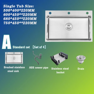 DOKIO 304 Stainless Steel Kitchen Sink 3.0mm makapal Lababo Household Sink Single Tub Silver Modern Sink Stainless for Kitchen Complete Set