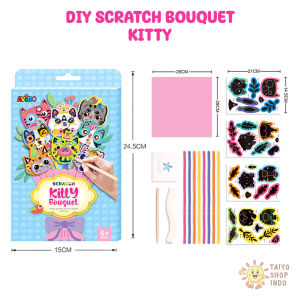 TAIYO Mainan Anak DIY Scratch Bouquet Flower Kitty Art Buket Bunga Kucing Seni Gosok Edukasi Kerajinan