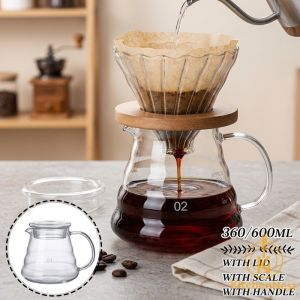 Pour Over Coffee Dripper Set Glass Server Borosilicate Carafe Bamboo Handle Reusable Filter Dust Lid Home Kitchen Brew