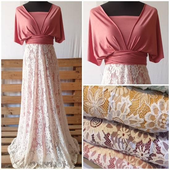 infinity dress with lace overlay Lace Infinity Dress w/ Short Underskirt: Custom Mother of the Bride, Holiday, Wedding Guest Convertible Wrap Gown