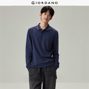Giordano Beau Monde Men Contrast trim collar long sleeve polo shirt Free Shipping 13016625
