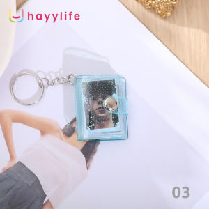 Hayylife Gantungan Kunci Holder Kartu Id / Foto Bahan Pvc Warna Jelly Transparan Berkilau Ukuran 1 inch HL-AGA690
