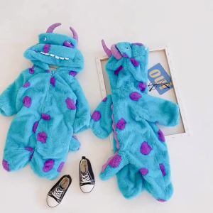 Anime Sulley Baby Romper Clothes Bodysuits Winter Thicken Boy Girl Hoodies Newborn Ropa Bebe Infant Soft Plush Toddler Jumpsuit