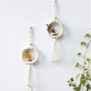 FDGED สไตล์โบโฮ ตะกร้าดอกไม้เชือกฝ้าย กระเป๋ากระถางดอกไม้ จี้ห้อยห้อง กระถางดอกไม้จำลอง ตะกร้าใส่ของ ที่แขวนผนัง ตะกร้าแขวนต้นไม้ ห้องนอนและห้องนอน