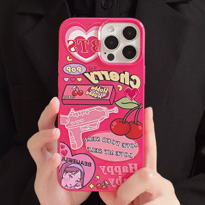 CASE iPhone 11 13 12 mimi 14 15 Pro 7 8 6 6 S Plus MAX XR XS MAX 7Plus 8Plus SE 2023 iPhone Jelly Case Pink Chery Casing Silikon Tahan Benturan