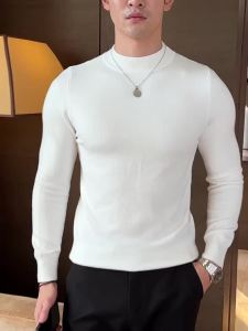 12 Colors Half High Neck Mens Sweater Autumn Winter Korean Solid Color Knitted Pullover Men Long Sleeve Slim Fit Casual Sweater2026